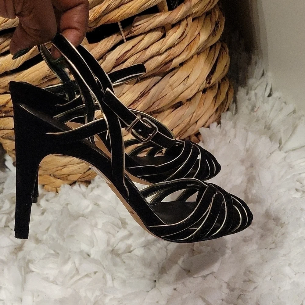 Antonio melani black and gold velvet slingback party cocktail heels size 8M